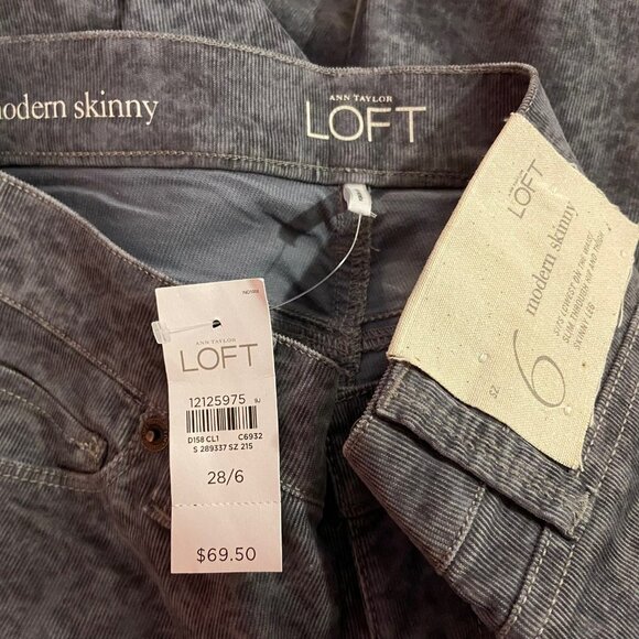 ANN TAYLOR LOFT Women's Grey Print Skinny Corduroy Pants - Size 28/6 - NWT - Picture 5 of 5